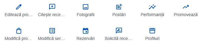 Meniul Profilului Companiei Google, cu opțiunile Citește recenzii și Solicită recenzii